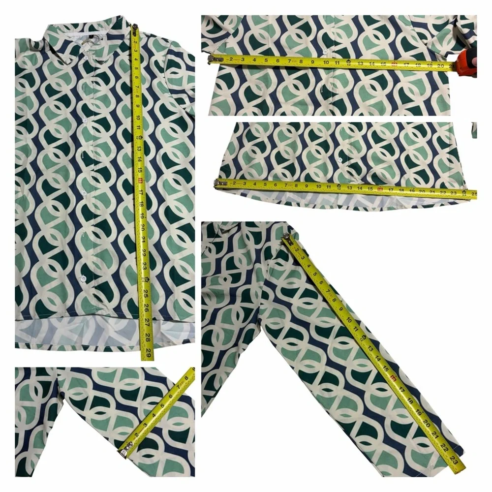 new Michelle Two-Piece Set Mint Collared Tunic Shirt and Pants - Picture 8 of 16